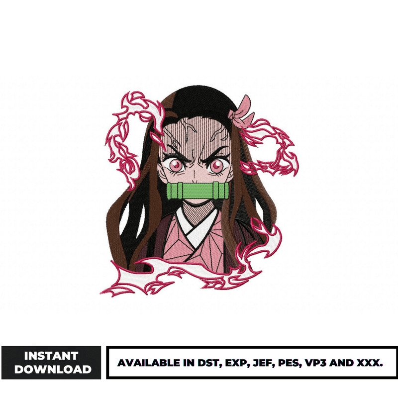 Nezuko angry embroidery design