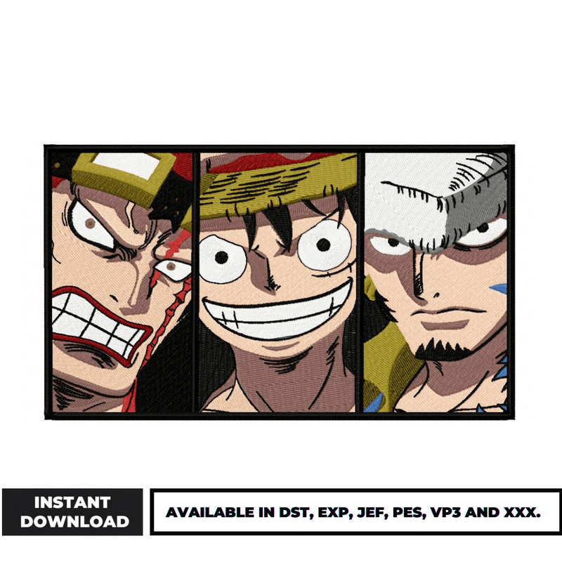 One piece luffy friends embroidery design