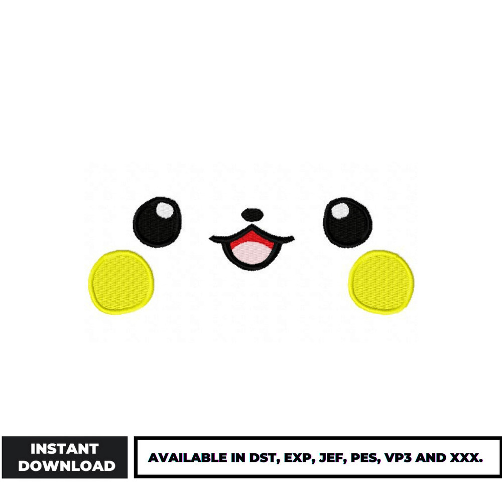 Pikachu pokemon face embroidery design