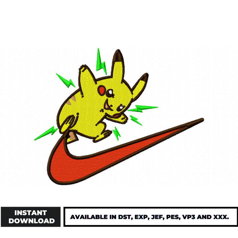 Pikachu swoosh embroidery design