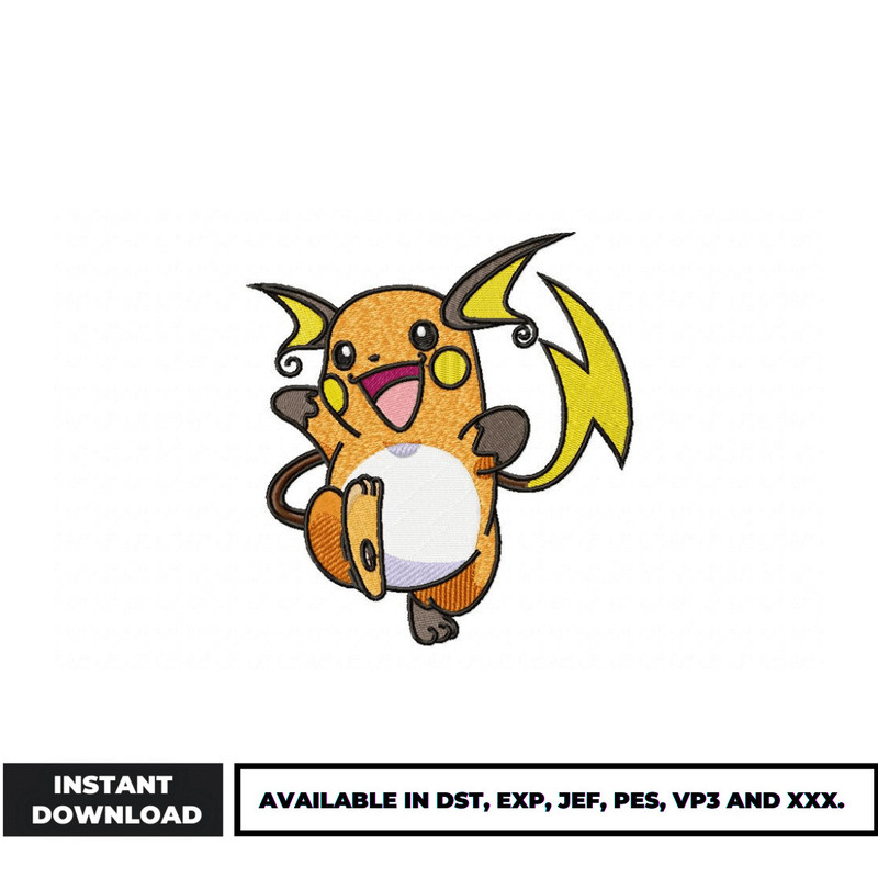 Raichu pokemon embroidery design