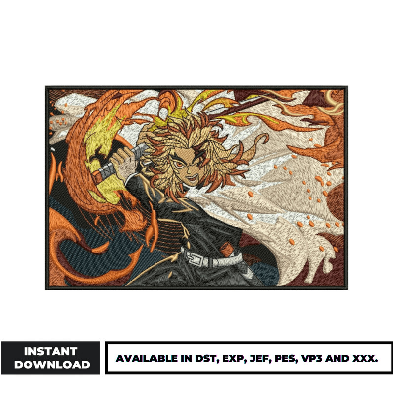 Rengoku demon slayer embroidery design