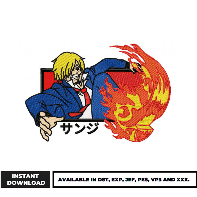 Sanji fire kick embroidery design