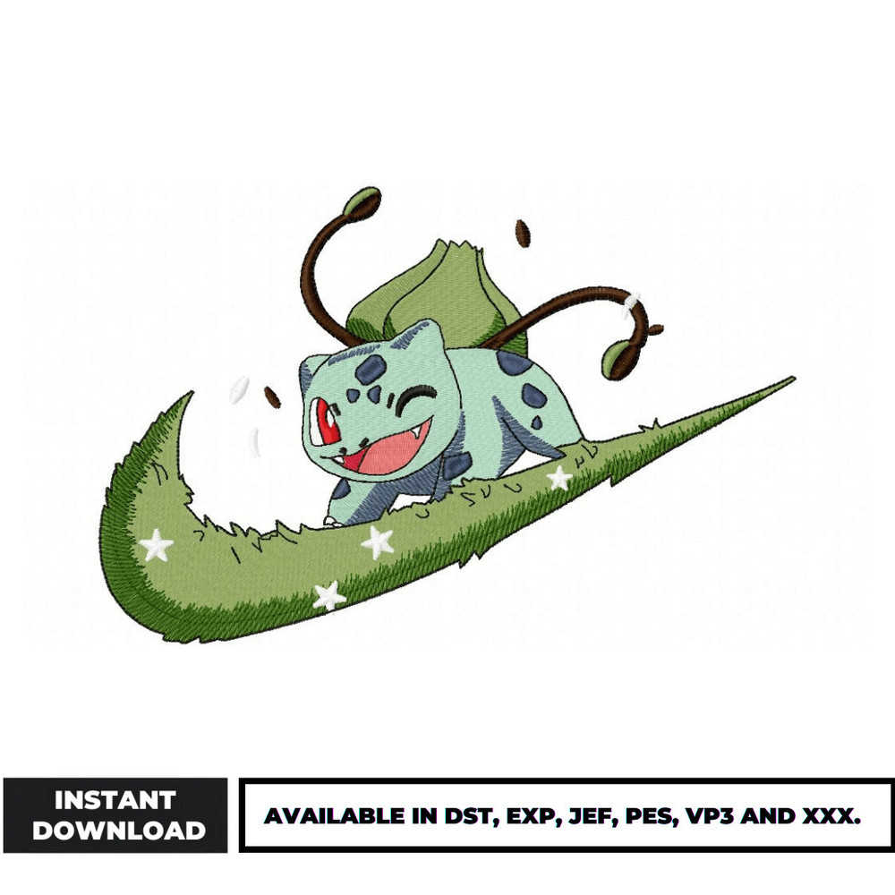 Swoosh bulbasaur embroidery design