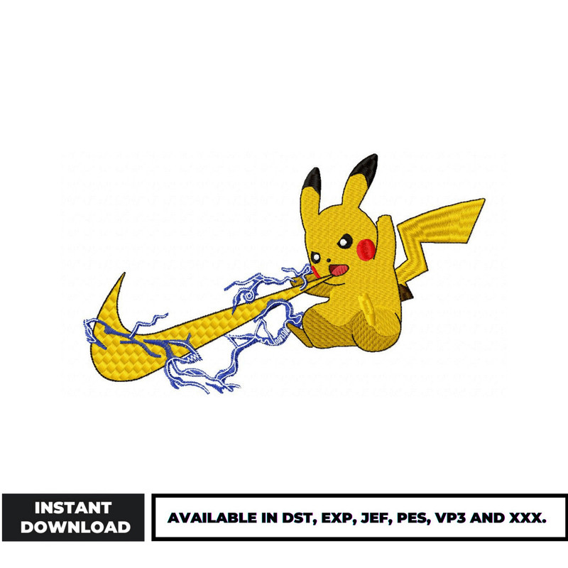 Swoosh pikachu embroidery design