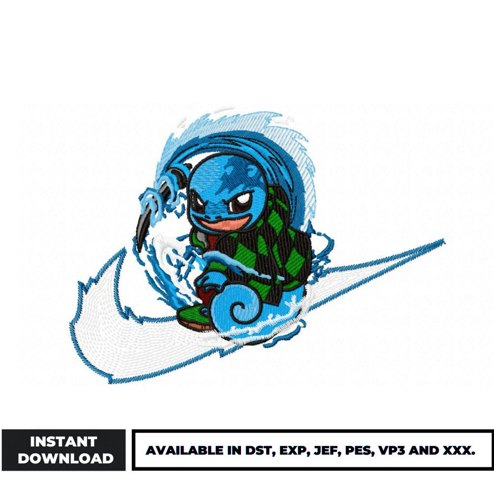 Swoosh tanjiro x squirtle embroidery design