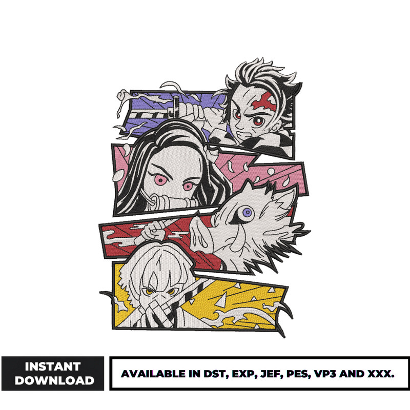 Tanjiro friends demon slayer embroidery design