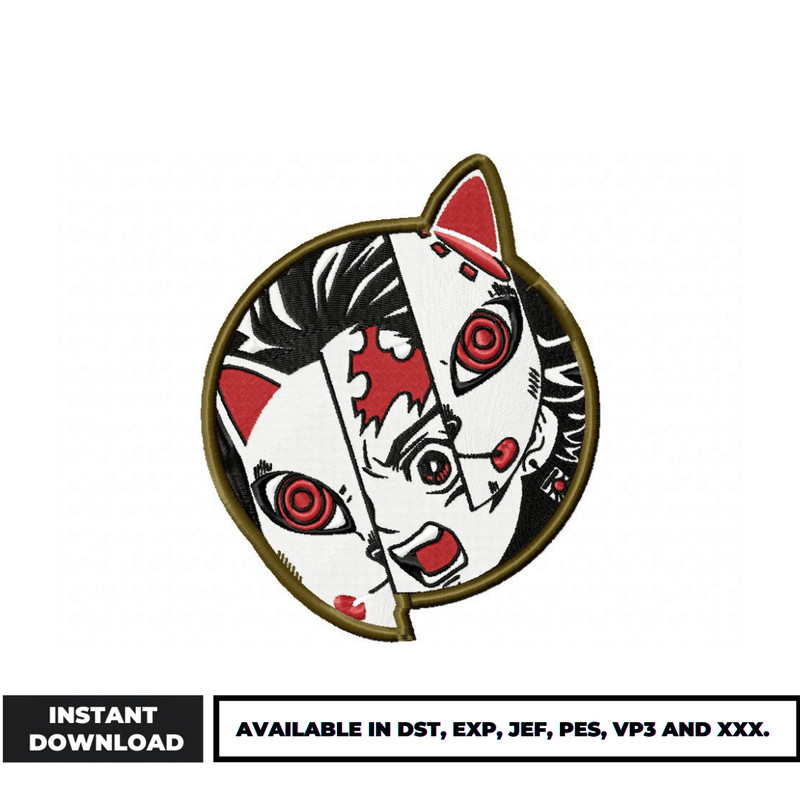 Tanjiro mask circle embroidery design