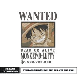 wanted luffy embroidery design