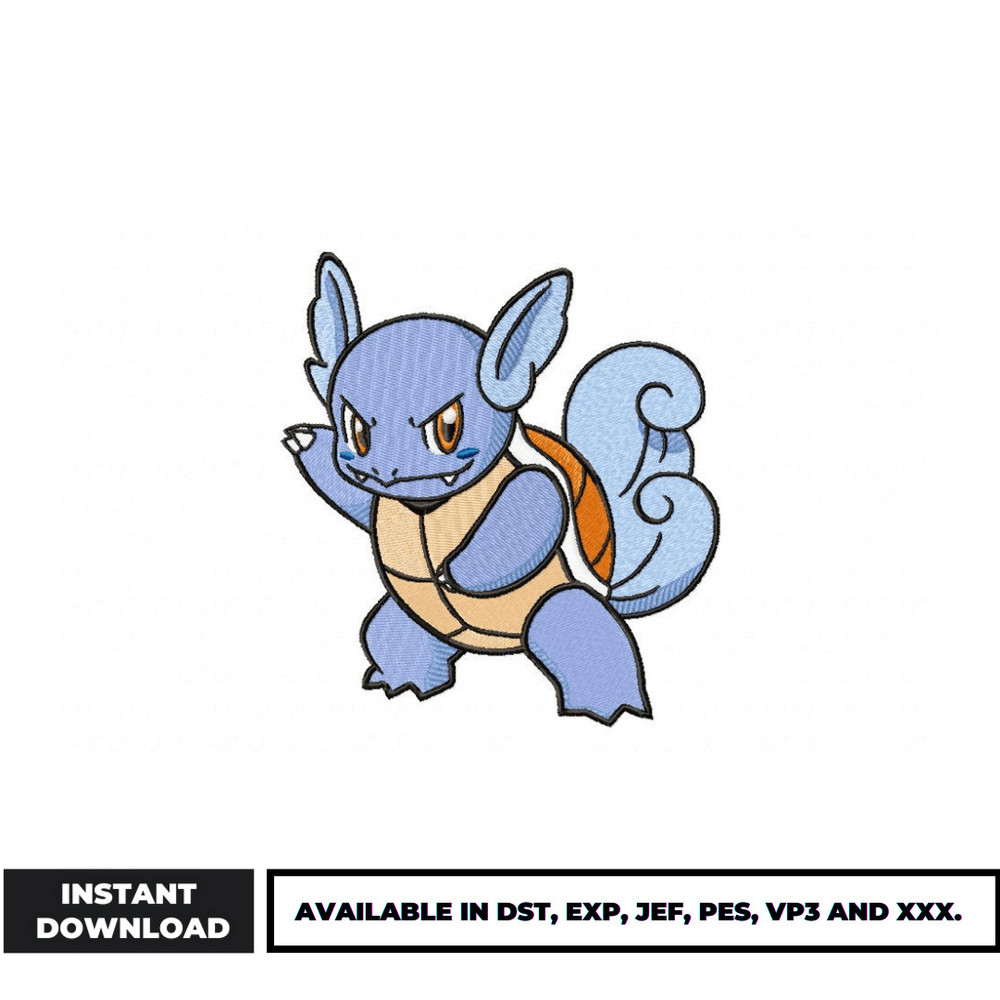 Wartortle pokemon embroidery design