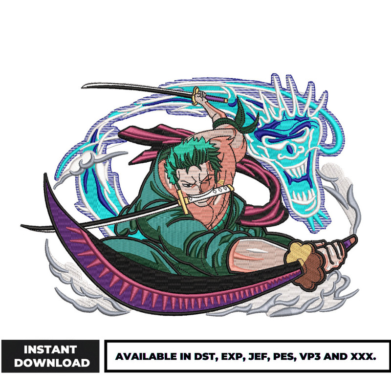 Zoro one piece embroidery design
