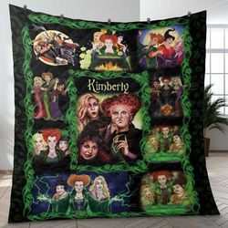 custom hocus pocus movie fleece blanket, personalized hcpc halloween movie blanket, sanderson sisters blanket mink sherp