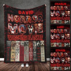 horror movie watching blanket for halloween, perfect gift for halloween, scary movie blanket gift, halloween blanket, cu