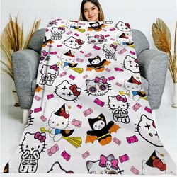 cute kitty halloween blanket, ghost cat blanket, cute cat halloween blanket, kitty halloween pumpkin blanket, halloween