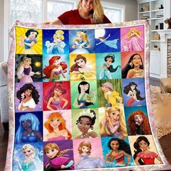 personalized disney princess fleece blanket, princess blanket, disney movies, christmas gift, custom blanket with name,