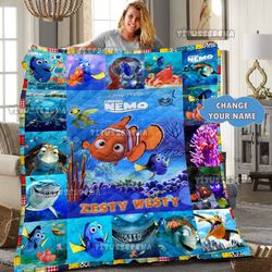 personalized dory nemo blanket, finding nemo quilt fleece blanket, mink sherpa blanket, nemo dory blanket, nemo dory bir