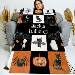 personalized halloween blanket, halloween throw blanket, halloween fabric, spooky season blanket, halloween gift, birthd