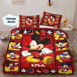 personalized mickey mouse bedding set, mickey mouse fleece blanket, mickey mouse quilt birthday gifts, christmas gift fo