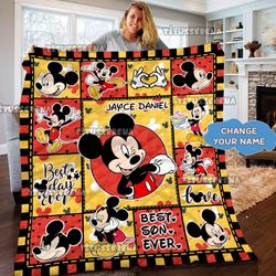 personalized mickey mouse quilt blanket, mickey mouse fleece blanket, mickey mouse birthday gifts, christmas gift for ki