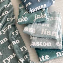 personalized seafoam tones blanket for kids, custom name blanket for kids, custom blanket with name, kids name blanket,