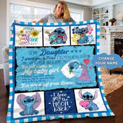 personalized stitch and lilo blanket, cute stitch blanket, stitch quilt, custom kid name blanket, personalized kid name