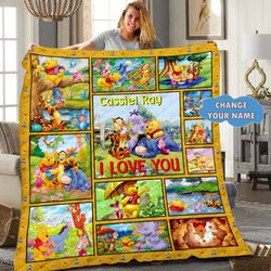 personalized winnie the pooh blanket, pooh bear blanket, winnie the pooh and friends blanket, tigger piglet eeyore blank