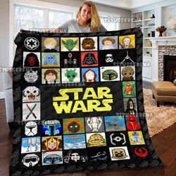 star wars colorful quilt, princess leia darth vader, yoda luke skywalker han solo chewbacca, quilts gift lovers movie fu