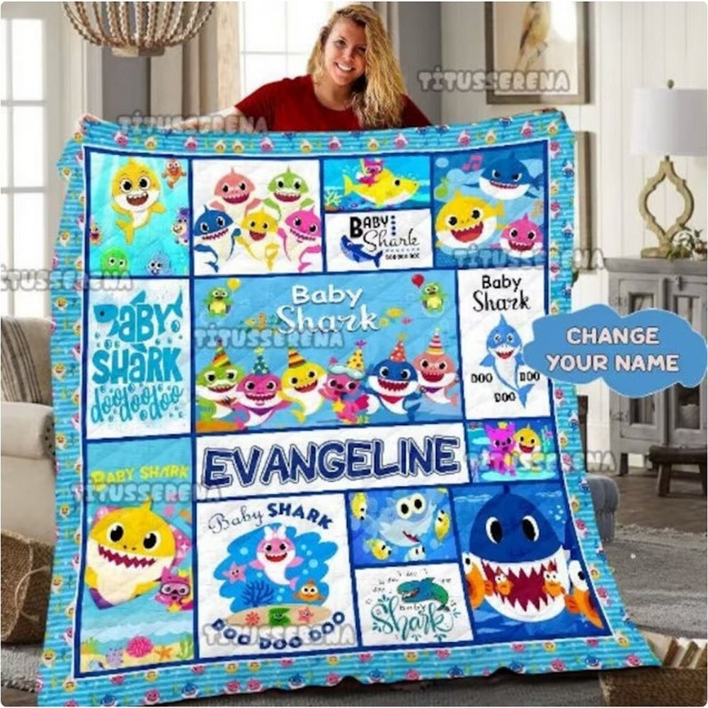 Baby Shark Christmas Blanket, Personalized Baby Shark Fleece Blanket, Custom Name Blanket, Birthday Gifts for Kids, Christmas Gifts.jpg