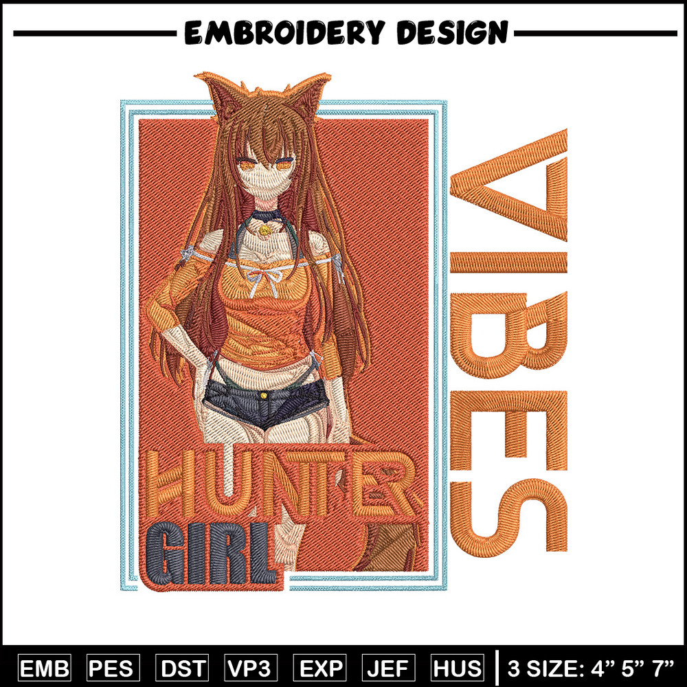 Hunter girl Embroidery Design, Cat girl Embroidery, Embroidery File, Anime Embroidery, Anime shirt,Digital download..jpg