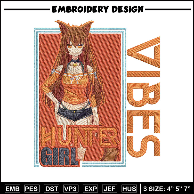 Hunter girl Embroidery Design, Cat girl Embroidery, Embroidery File, Anime Embroidery, Anime shirt,Digital download..jpg