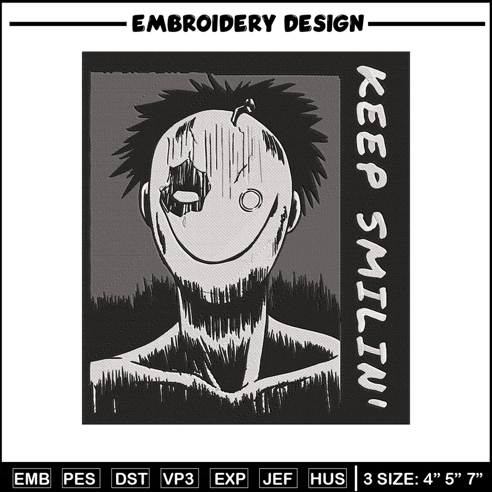 Just Smile Embroidery Design, Horror Embroidery, Embroidery File, Anime Embroidery,Anime shirt, Digital download.jpg