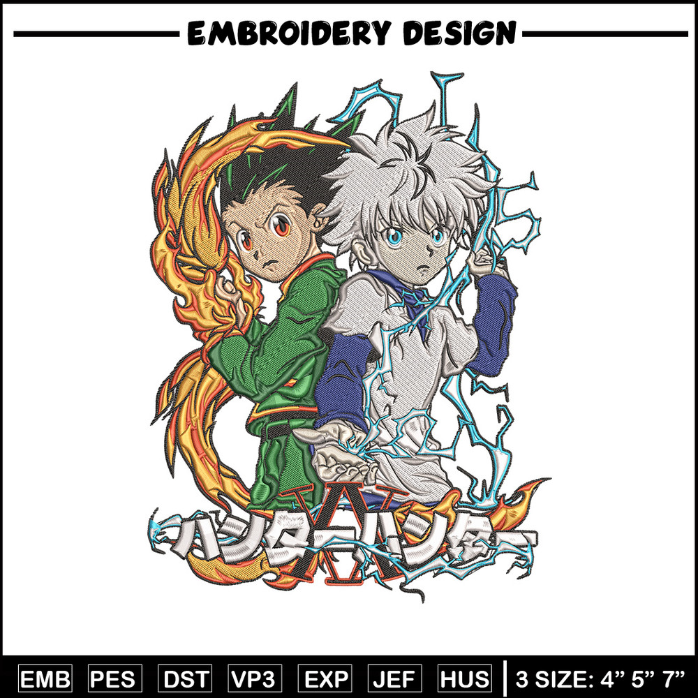 Killua x gon Embroidery Design, HxH Embroidery, Embroidery File, Anime Embroidery, Anime shirt, Digital download.jpg