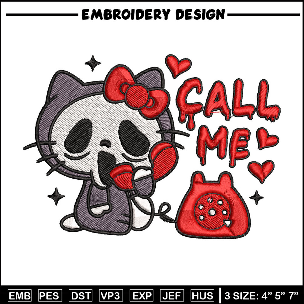 Kitty Ghostface Call Me Embroidery Design, Hello kitty Embroidery, Embroidery File, Cartoon shirt, Digital download..jpg