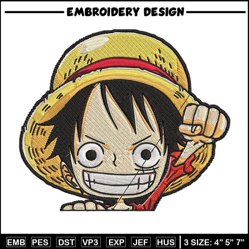 Luffy Chibi Embroidery Design, One piece Embroidery, Embroidery File, Anime Embroidery, Anime shirt, Digital download.jpg