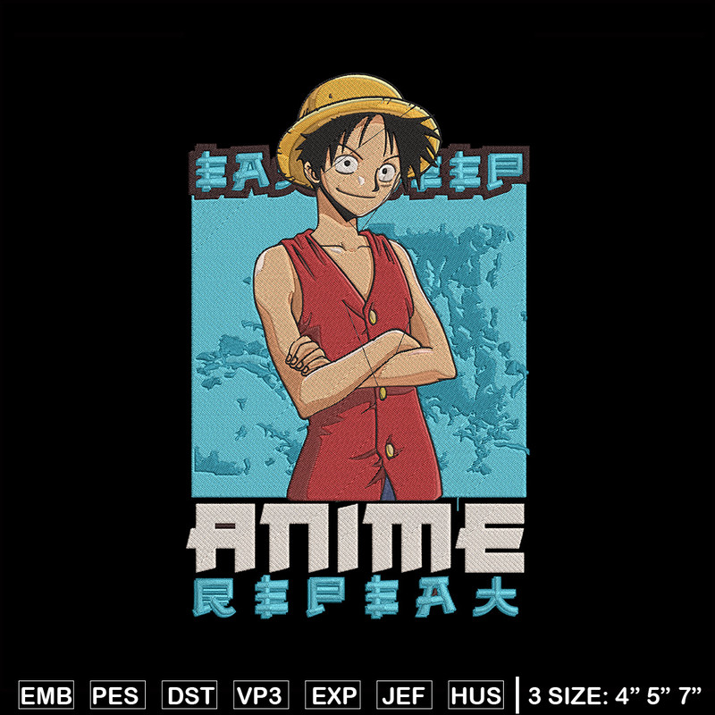 Luffy poster Embroidery Design, One piece Embroidery, Embroidery File, Anime Embroidery, Anime shirt,Digital download.jpg