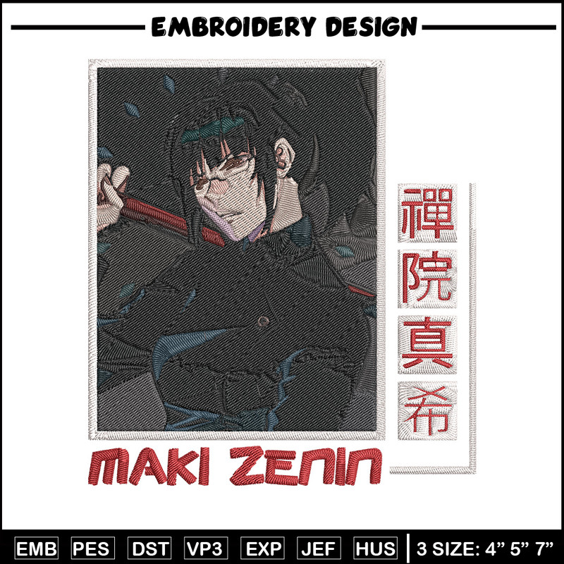 Maki poster Embroidery Design, Jujutsu Embroidery, Embroidery File, Anime Embroidery, Anime shirt,Digital download.jpg