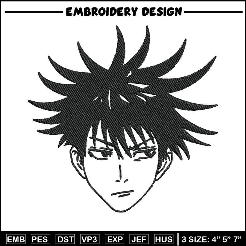 Megumi face Embroidery Design, Jujutsu Embroidery, Embroidery File, Anime Embroidery, Anime shirt, Digital download.jpg