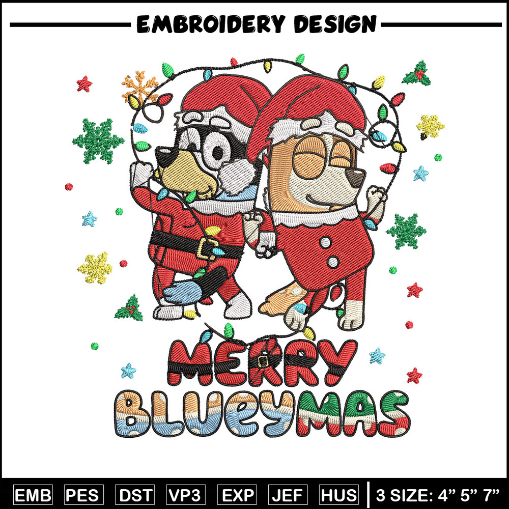 Merry blueymas Embroidery Design, Bluey Embroidery, Embroidery File, Chrismas Embroidery, Anime shirt, Digital download..jpg