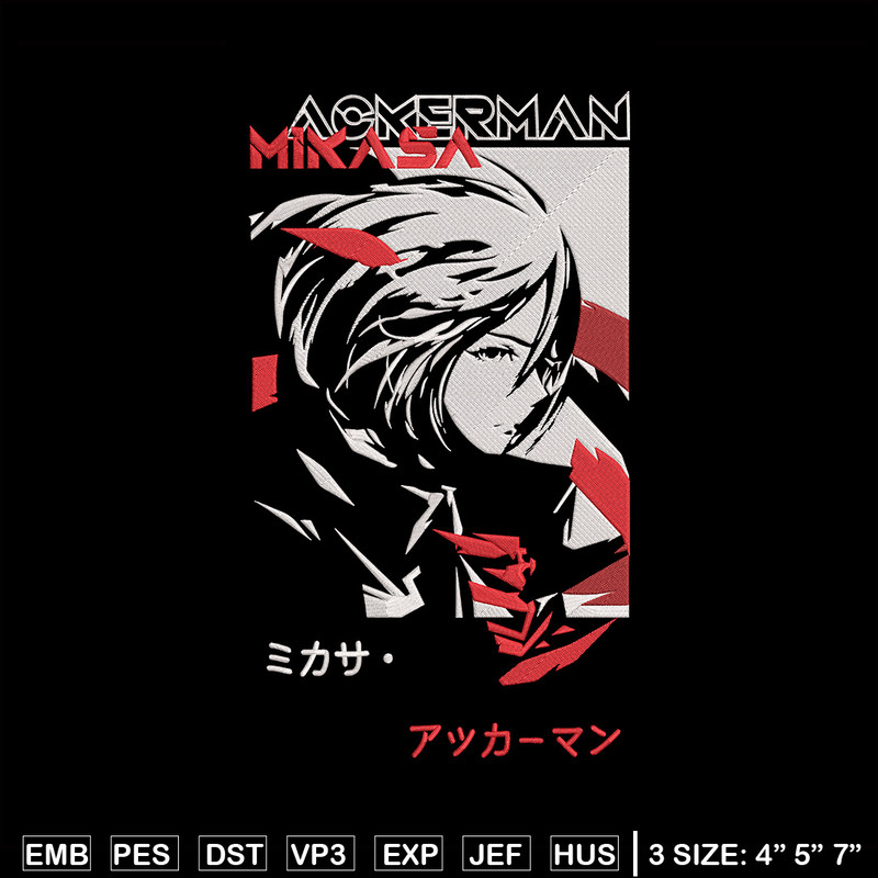 Mikasa ackerman Embroidery Design, Aot Embroidery, Embroidery File, Anime Embroidery, Anime shirt, Digital download (2).jpg