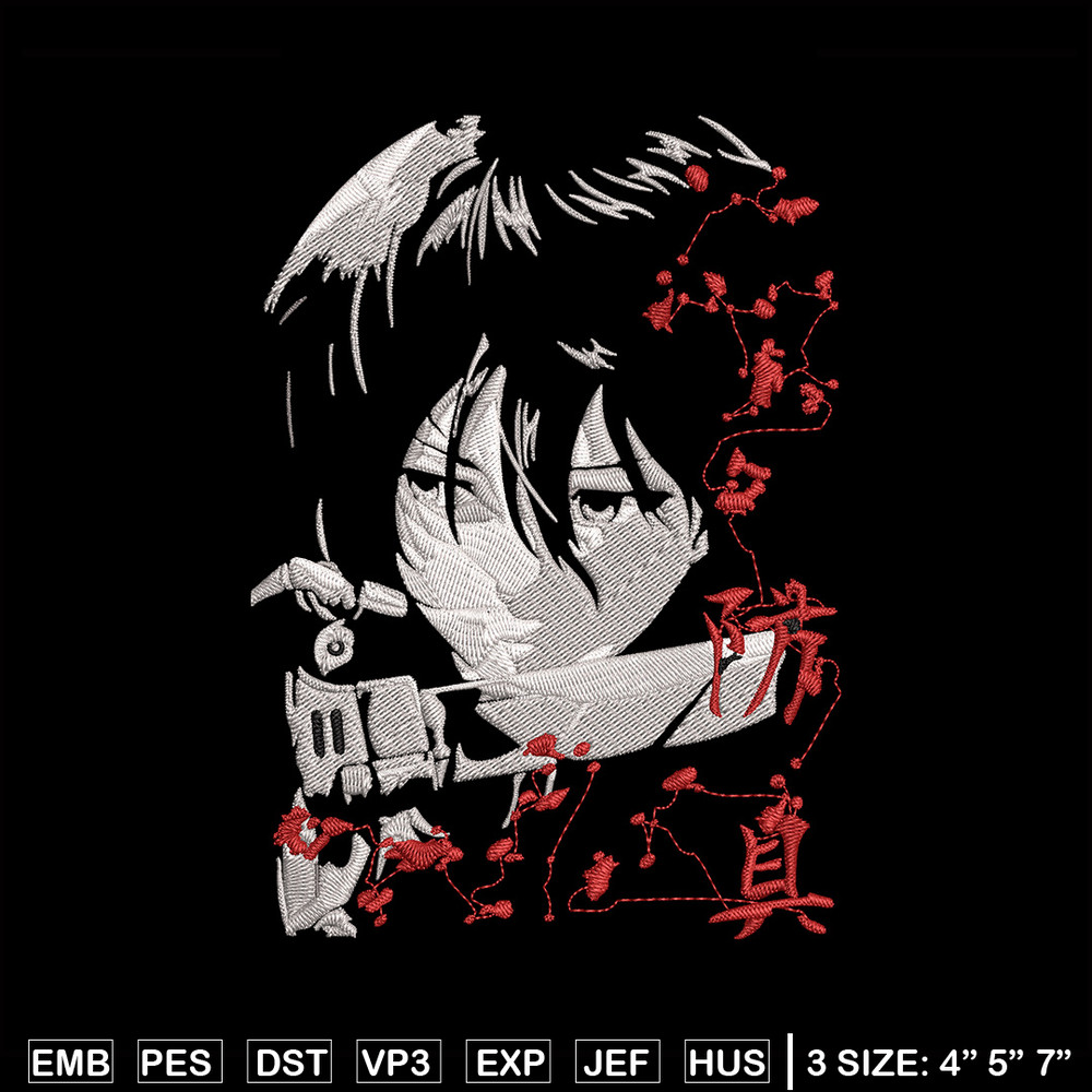 Mikasa Ackerman Embroidery Design, Aot Embroidery, Embroidery File, Anime Embroidery,Anime shirt, Digital download.jpg