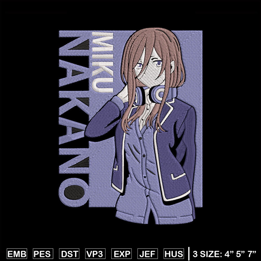 Miku Nakano Embroidery Design, Miku Nakano Embroidery, Embroidery File, Anime Embroidery, Anime shirt,Digital download.jpg