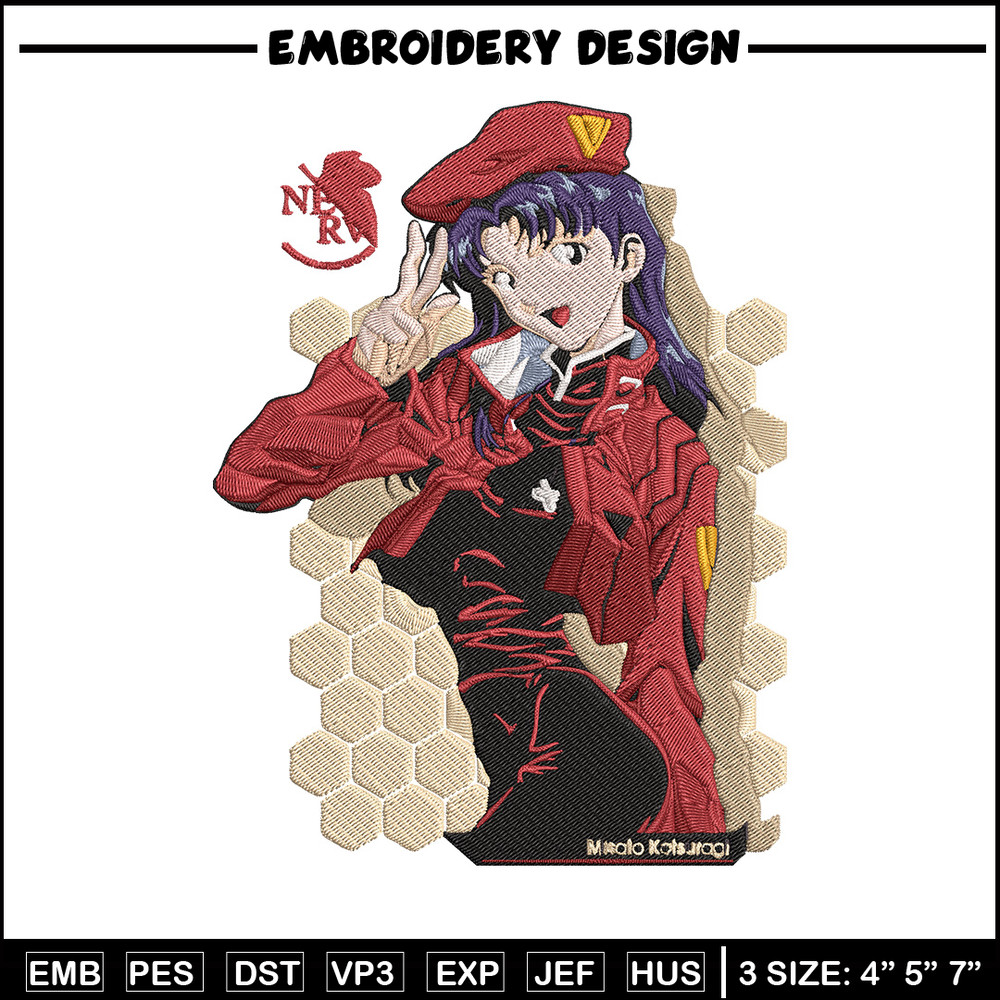 Misato Katsuragi Embroidery Design, Evangelion Embroidery, Embroidery File, Anime Embroidery, Anime shirt, Digital download.jpg