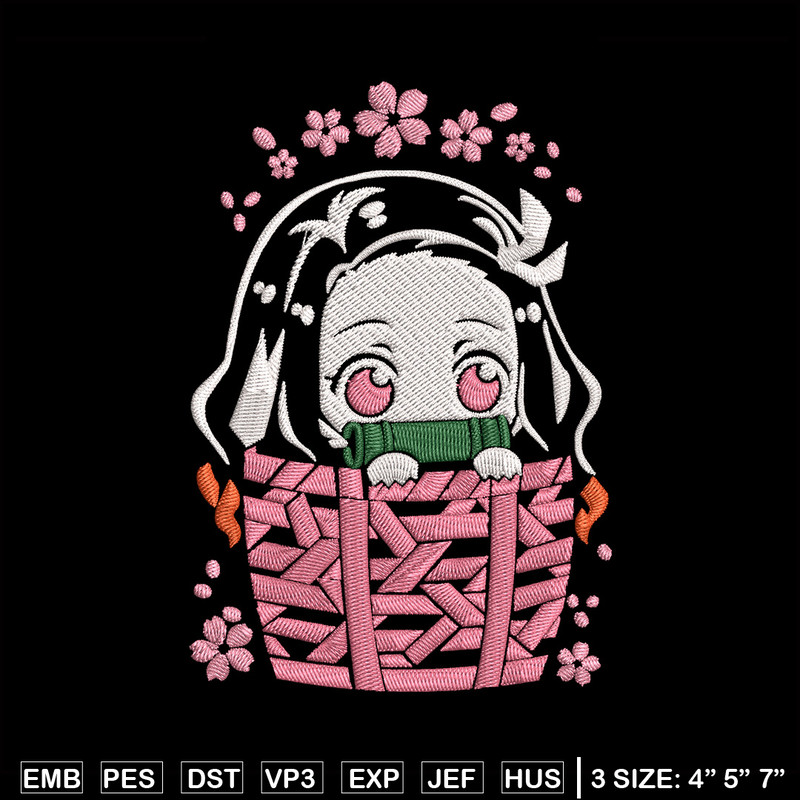 Nezuko chibi cute Embroidery Design, Demon slayer Embroidery, Embroidery File, Anime Embroidery, Digital download.jpg