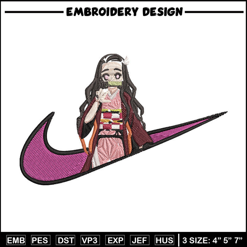 Nezuko x nike Embroidery Design, Demon slayer Embroidery,Embroidery File, Nike Embroidery, Anime shirt, Digital download.jpg