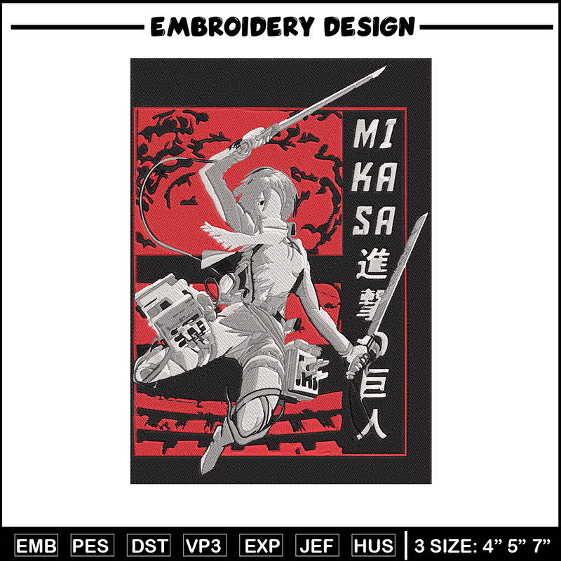 Poster Mikasa Embroidery Design, Aot Embroidery, Embroidery File, Anime Embroidery, Anime shirt, Digital download.jpg