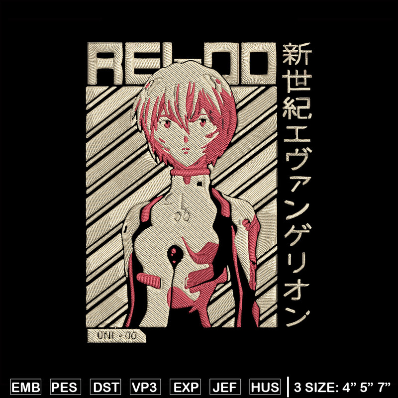 Rei Ayanami Embroidery Design, Evangelion Embroidery, Embroidery File, Anime Embroidery, Anime shirt, Digital download.jpg