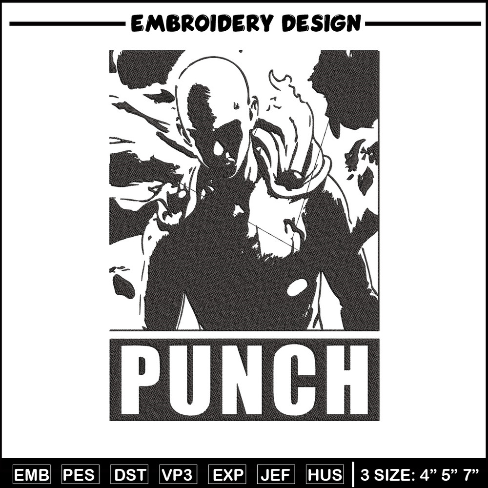 Saitama punch Embroidery Design, One punch man Embroidery, Embroidery File,Anime Embroidery,Anime shirt,Digital download.jpg