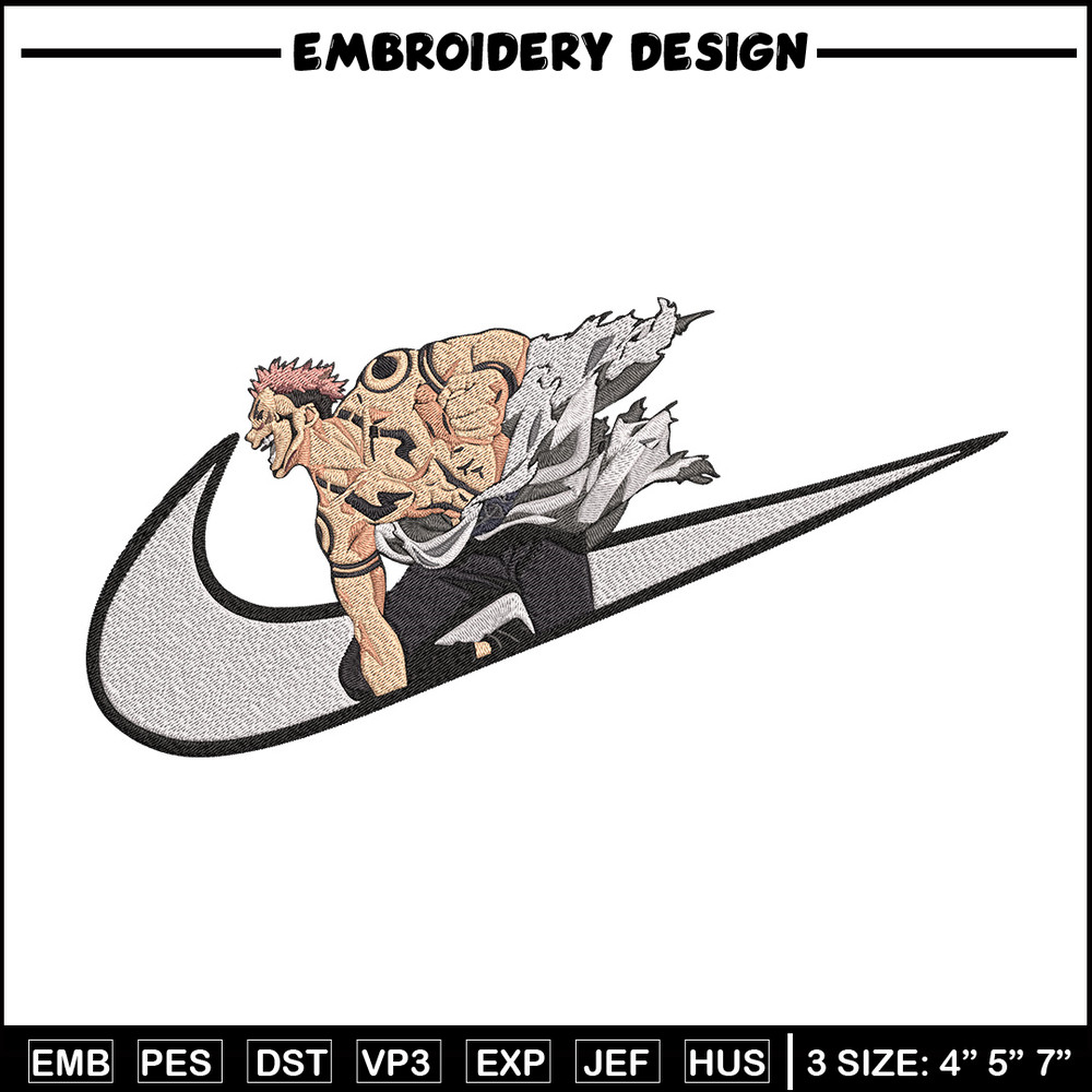 Sukuna x nike Embroidery Design, Jujutsu Embroidery, Embroidery File, Nike Embroidery, Anime shirt, Digital download.jpg