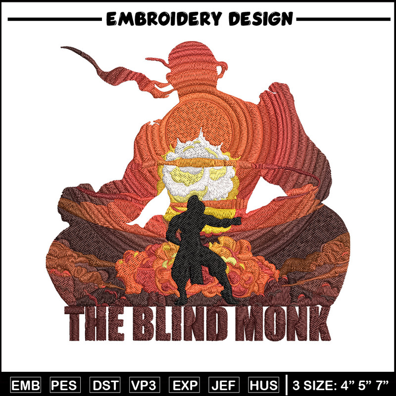 The blind monk Embroidery Design, Poster Embroidery, Embroidery File, Anime Embroidery, Anime shirt, Digital download.jpg