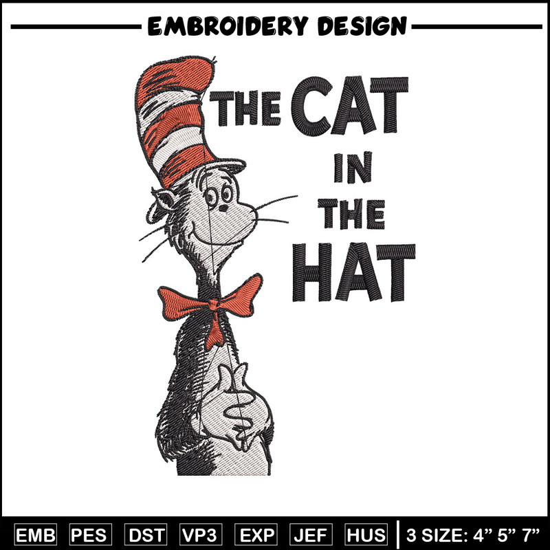 The Cat in the Hat Embroidery Design, Dr seuss Embroidery, Embroidery design, Embroidery File, Digital download..jpg